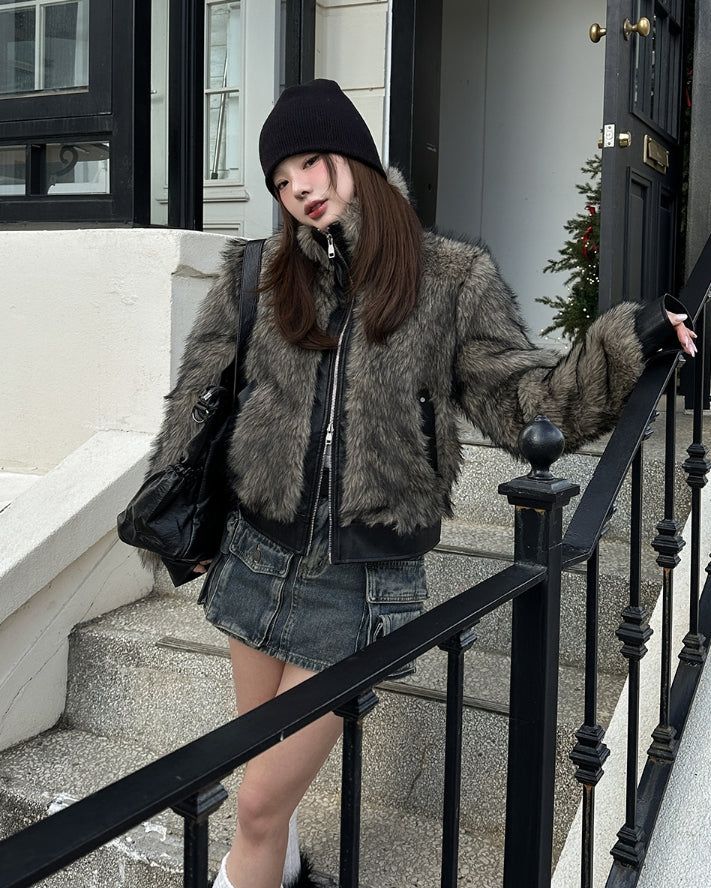 Casey High Neck Leather Fur Jumper