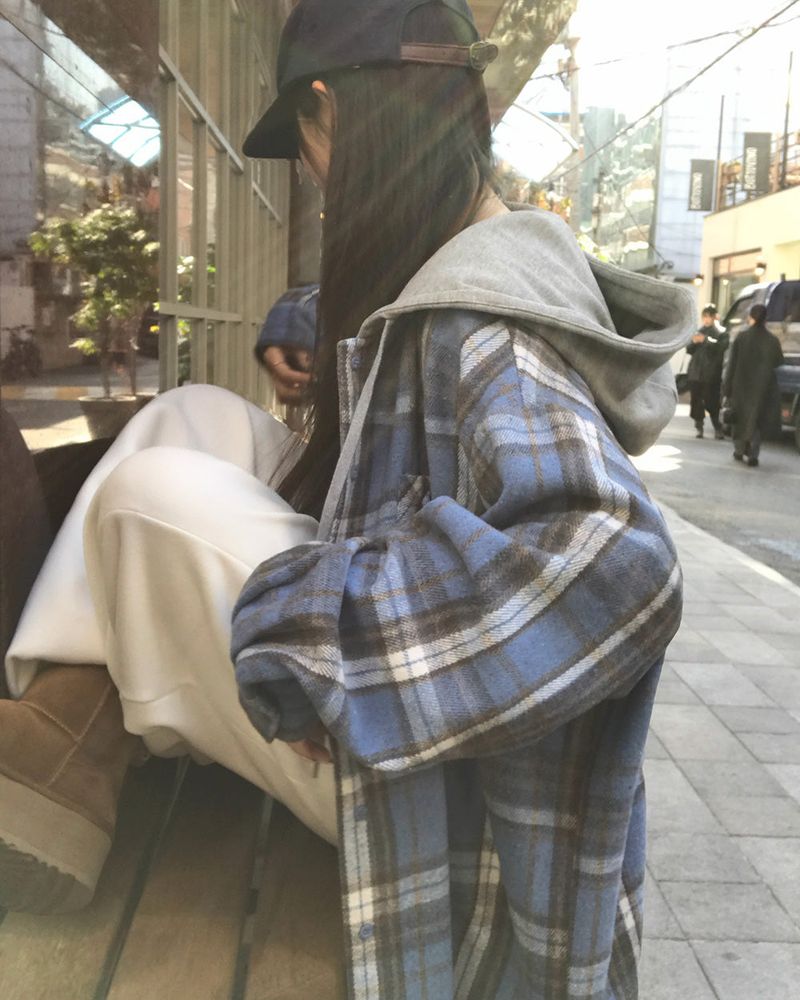 [ORIGINAL] Plain Hooded Check Shirt