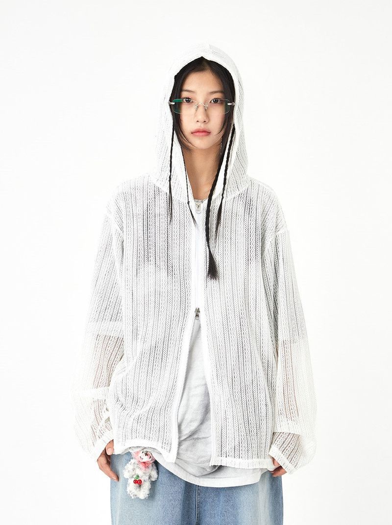 Raucohouse(ラウコハウス)の「Lace summer 2-way hood zip-up(Tops)」