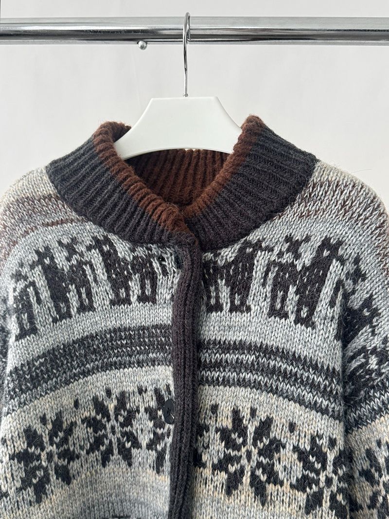 Deep green wool Nordic knit cardigan