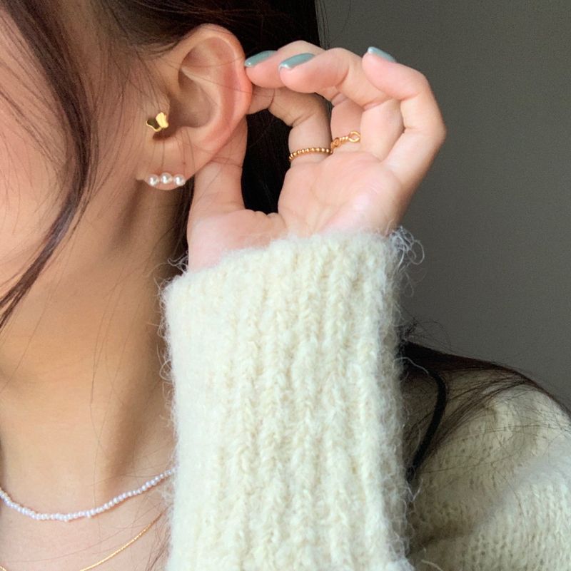  (silver925) スリーパールピアス *gold