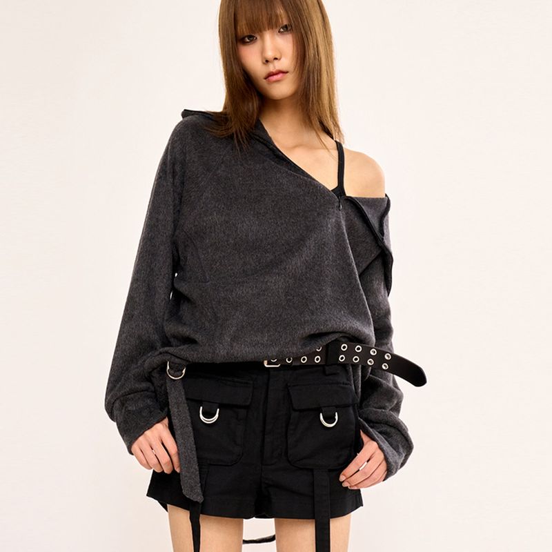 Hairy Zipslit Pullover - Charcoal
