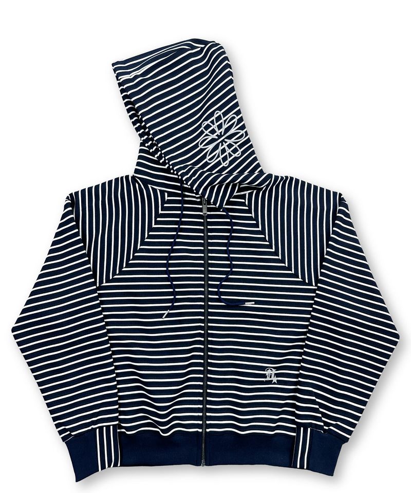 DAMISH（ダミッシュ）の「Midnight Flower Stripe Hoodie Zip-up_Navy（Tops）」
