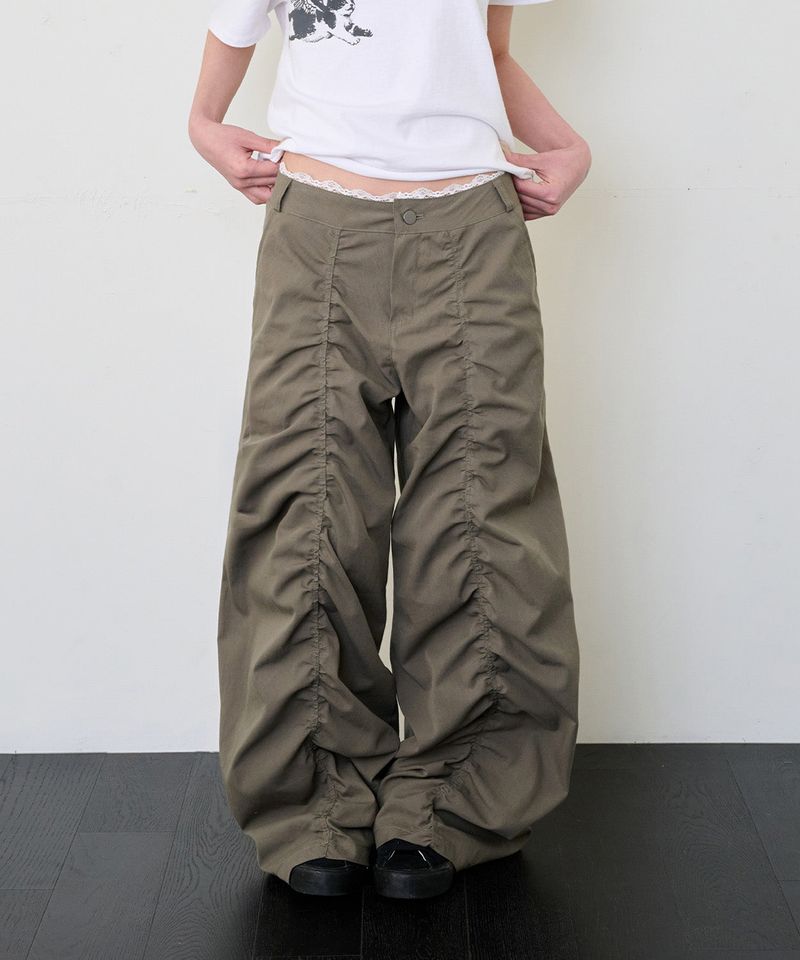 ITZAVIBE（イッザバイブ）の「LACE LAYERED WIDE PANTS - KHAKI（Pants）」