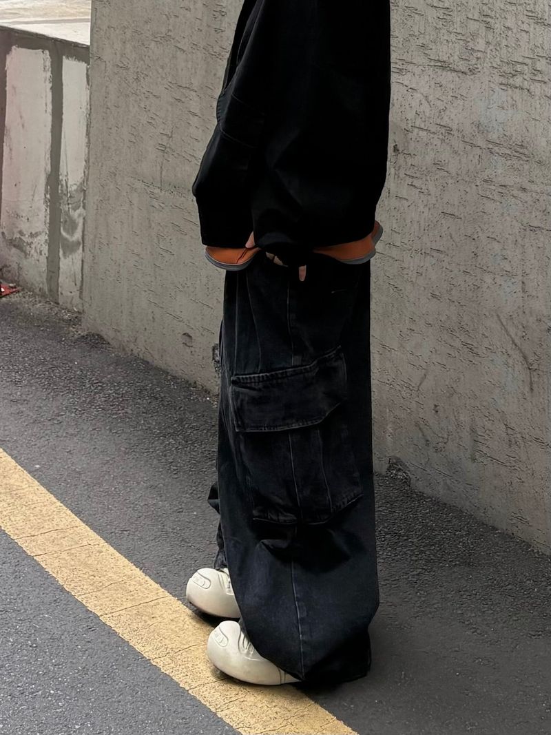 denim pintuck cargo pants