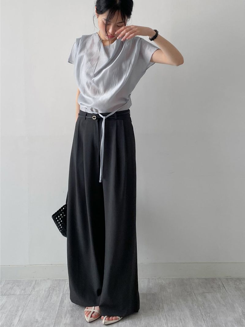 [Strap SET] Draped Shirred See-through Short Sleeve Blouse