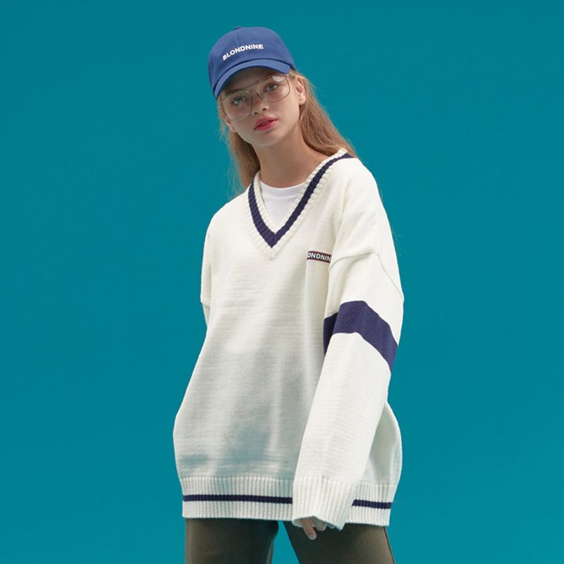 WAPPEN V NECK KNIT SWEATER_WHITE