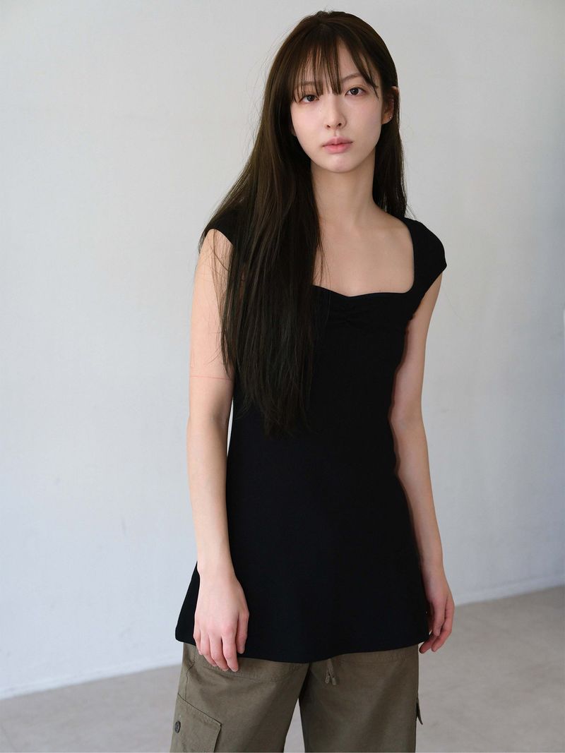 HASTA（ハスタ）の「Rib Shirring Long Top (Black)（Tops）」
