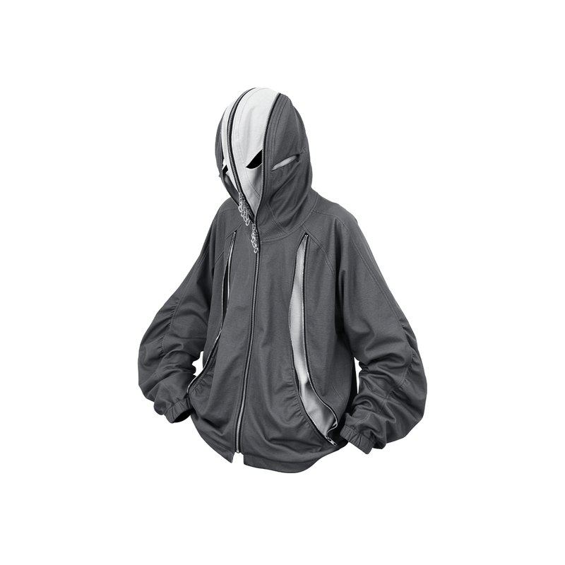 RELABEL (Dream Fracture) Multi-Zip Genuine Double-Layer Cut Four-Zip Hooded Back-Zip Oversized Sweatshirt