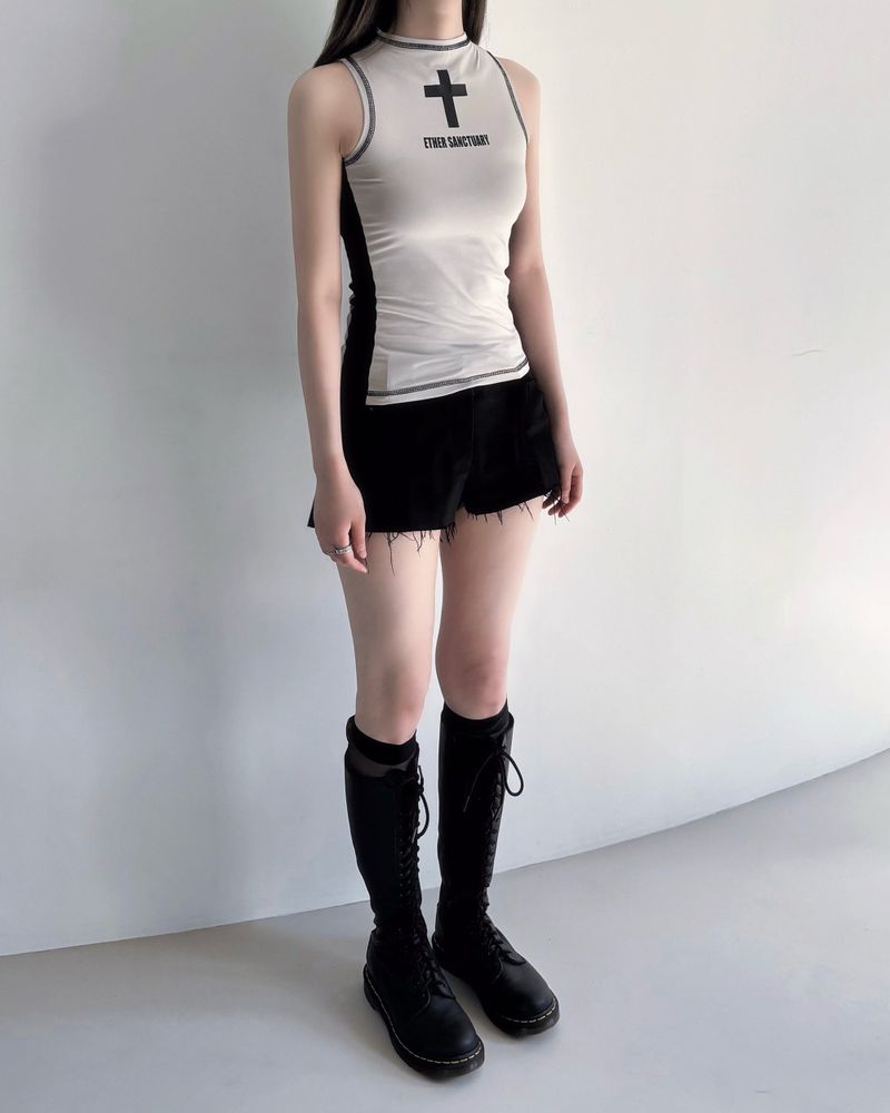 Cross Sleeveless Top (Beige)