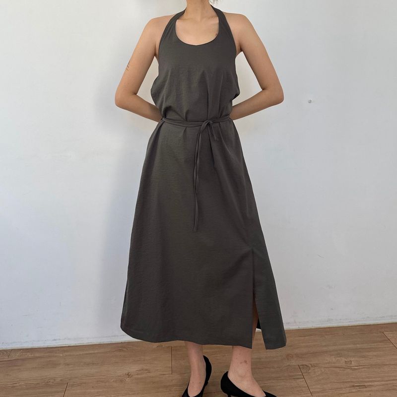 Halter Slit Dress - 2colors  