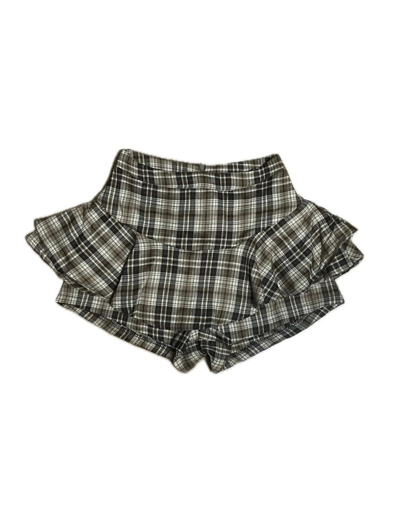 Frill checker skirt pants