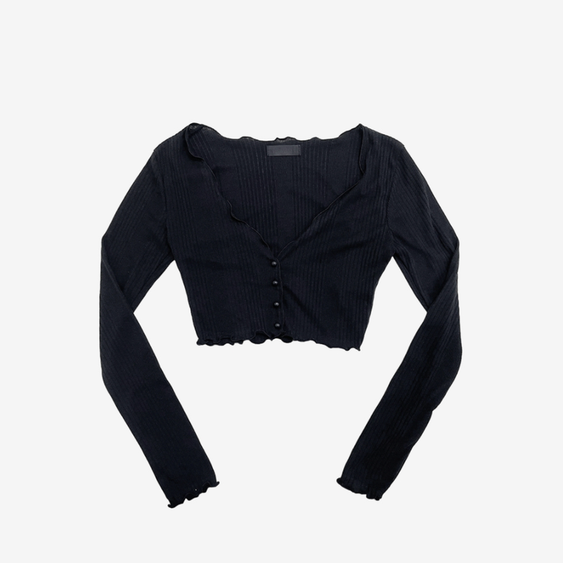 neck cropped ribbed cardigan