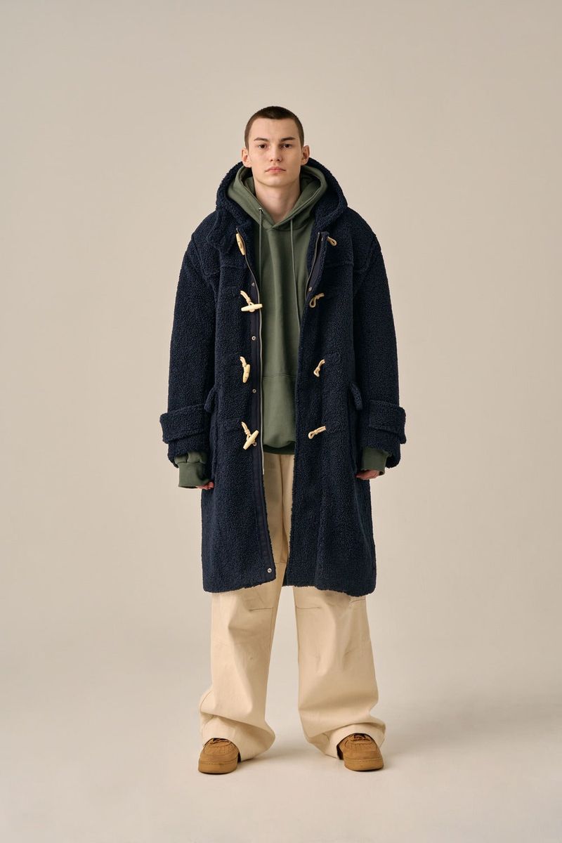 GUBIN（グビン）の「DUFFLE FLEECE HOODED COAT - NAVY（Jackets/Outerwear）」