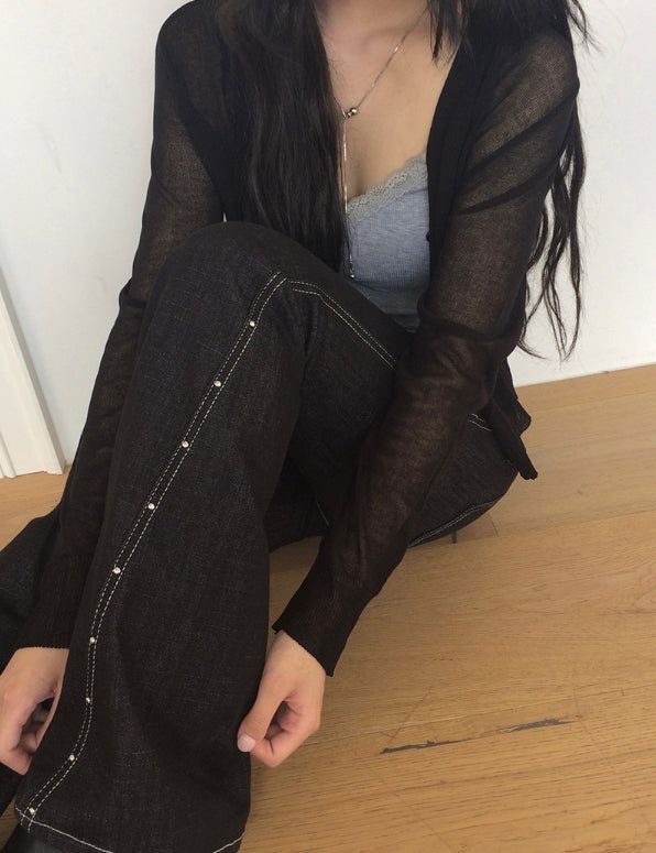 Saku Ribbed See-Through Knit Cardigan