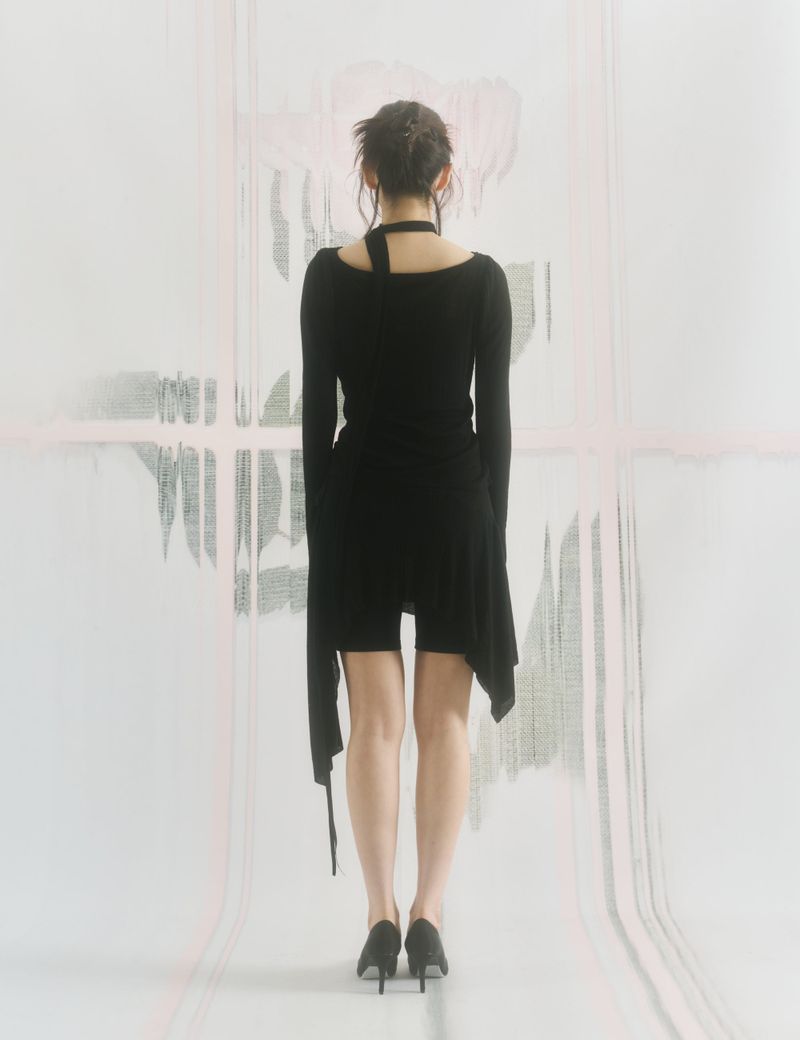 Shirring Cowl Neck Blouse (BLACK)