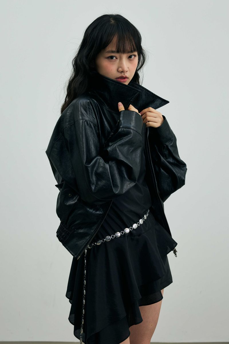 PAMELA LEATHER BOMBER JACKET / BLACK