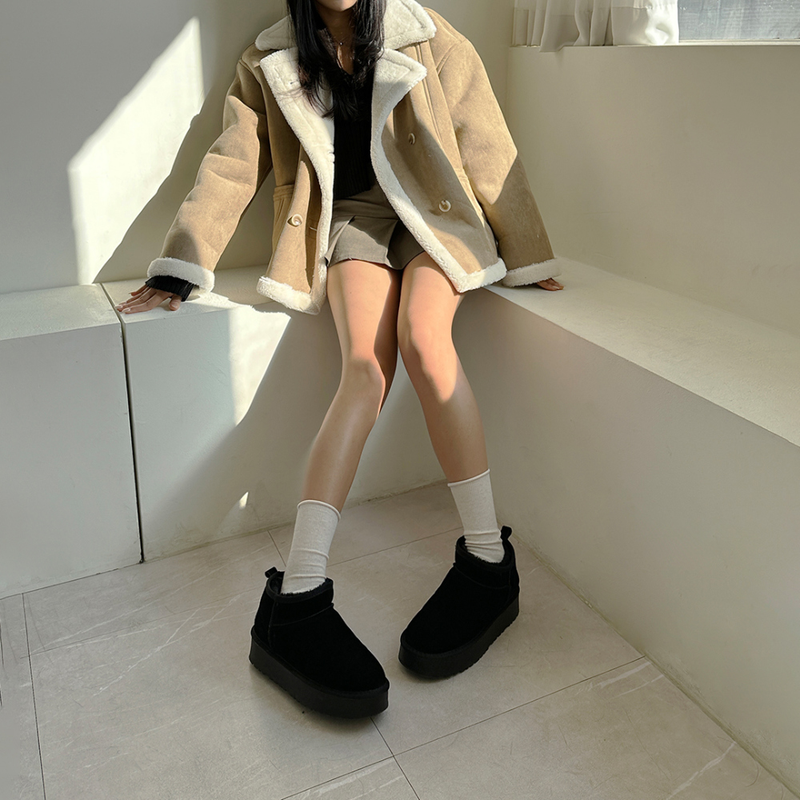 (COW LEATHER🤎🐑🐄) DALMATIAN UGG 4CM PLATFORM FUR BOOTS SHORT UGG