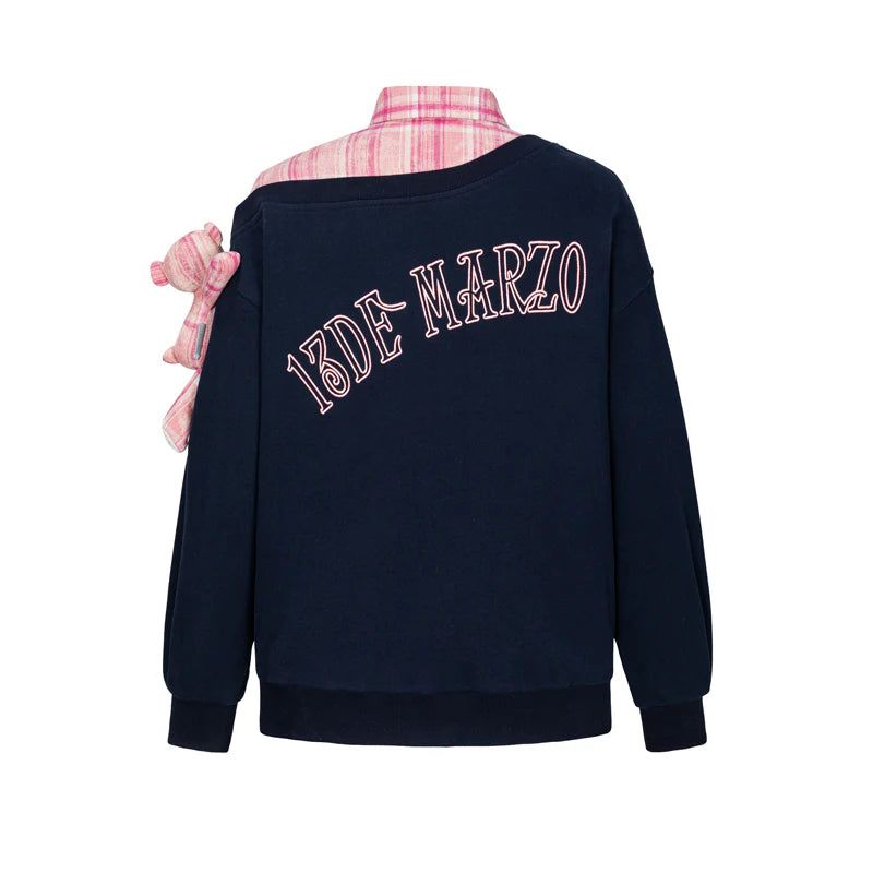 13DE MARZO Splicing Shirt Asymmetrical Shoulder Sweat