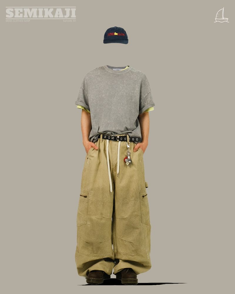 AP WORK DAMAGE COTTON WIDE PANTS