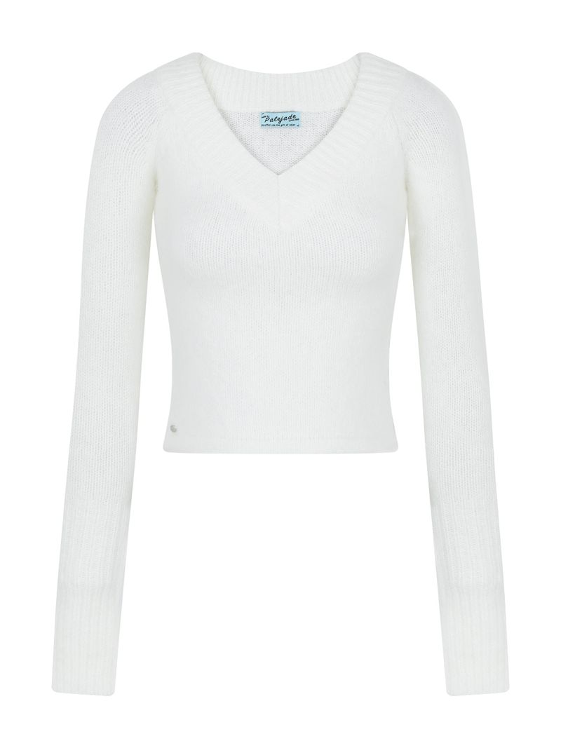 V-Neck Wool Crop Knit T
