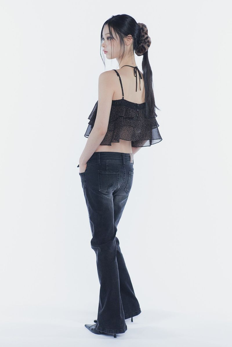 VERA BELTED BOOT-CUT DENIM black