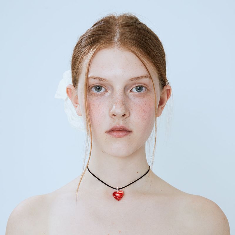 HEART STRIPE NECKLACE (RED)