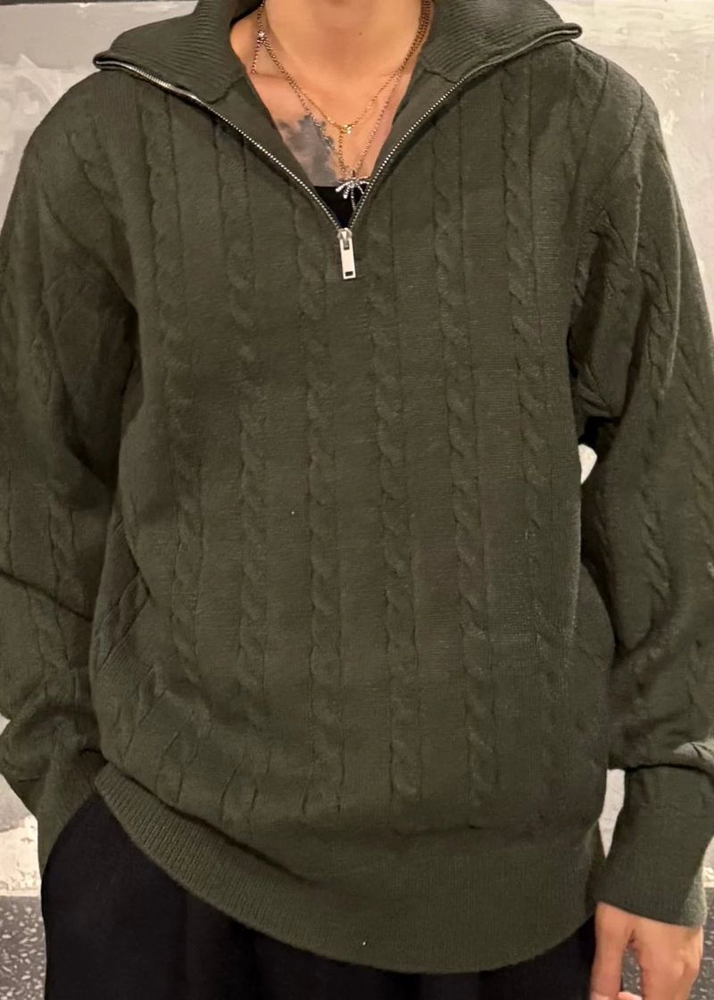High-Neck Cable Half-Zip Up Knit 6COLOR