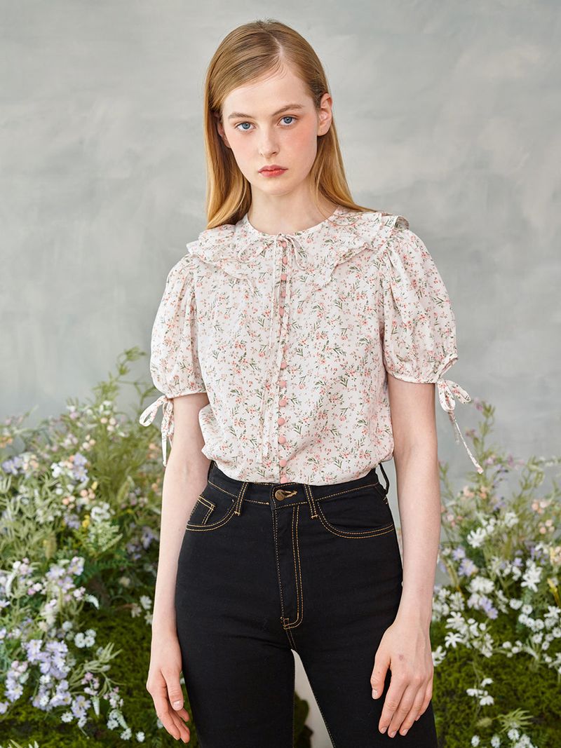 Floral Frill Pink Button Blouse