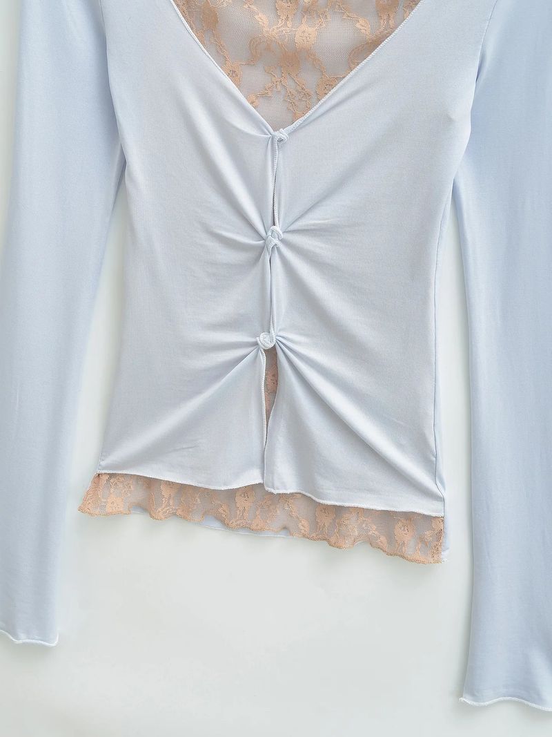 Lace Layered Slit Ribbon Top