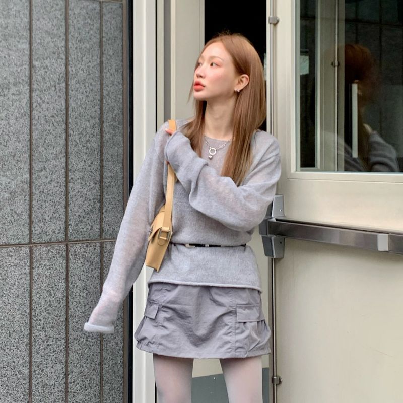 ナイロンミニスカート (Grey)