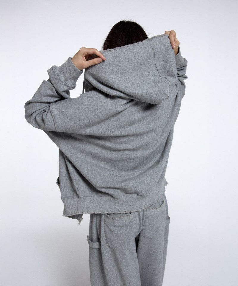 WASHED RUFFLE HOODIE ZIP-UP / MELANGE