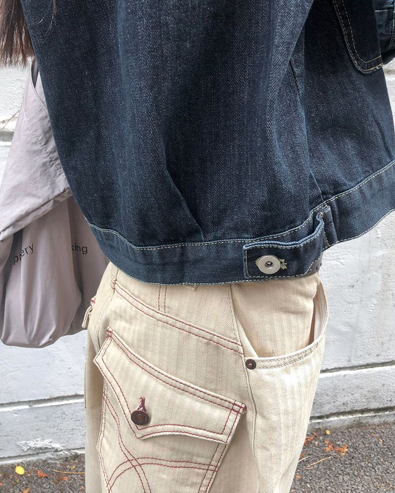 Mizen collar pocket washed denim jacket