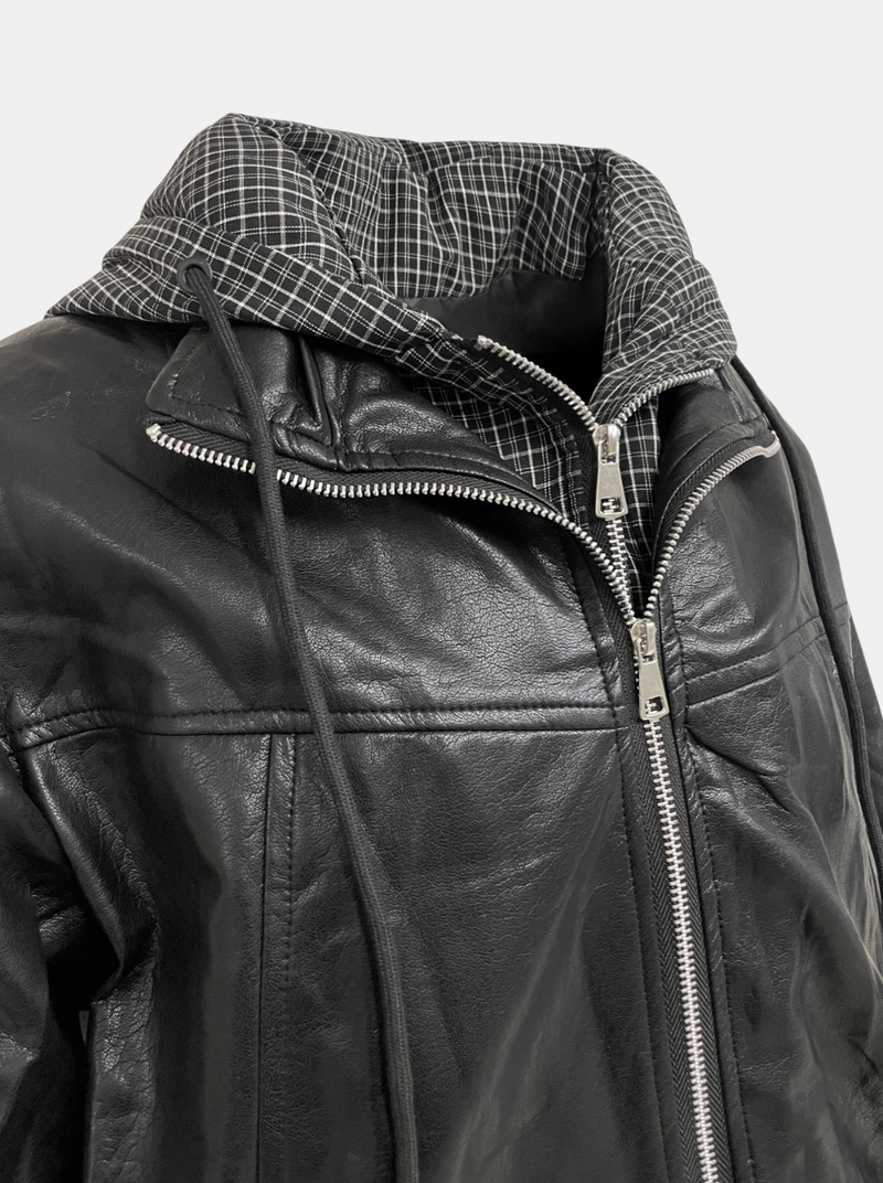 Marlene Leather Mix Hoodie Jacket