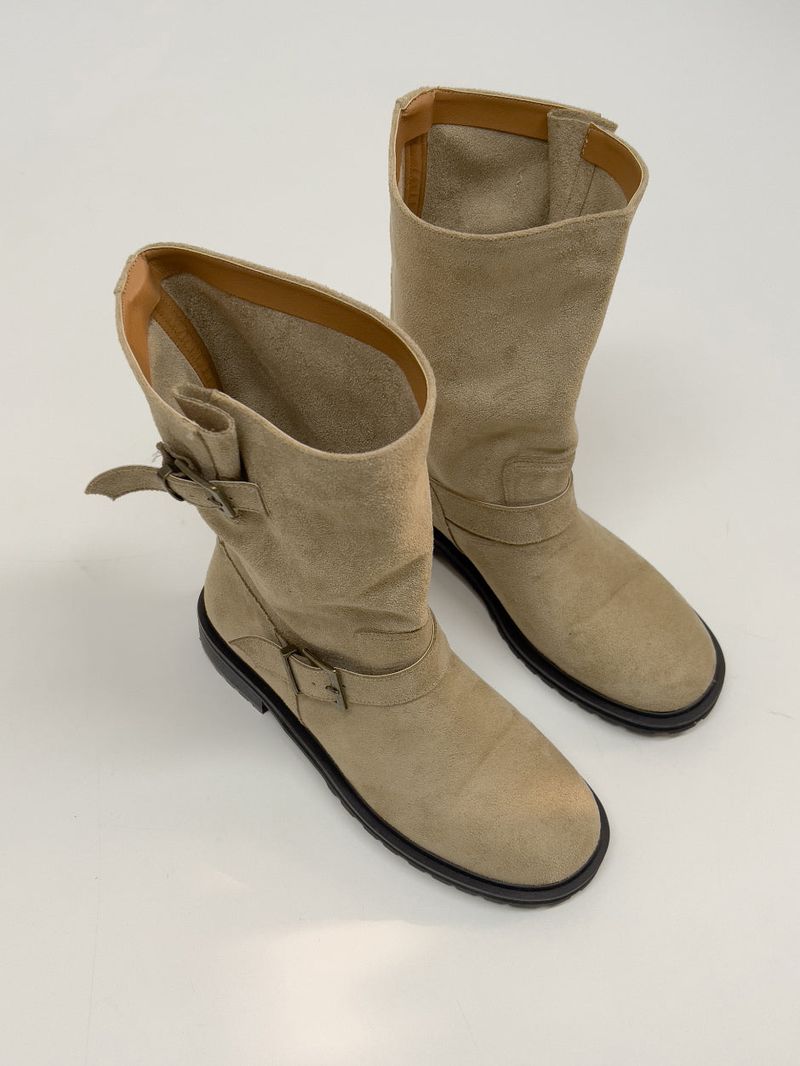 Fawn Suede Two-Buckle Half Boots