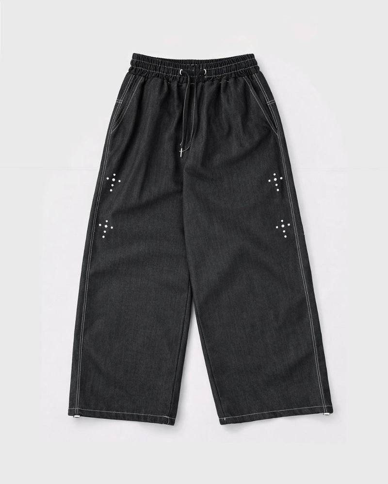 Bone Cross Stud Wide Denim Pants