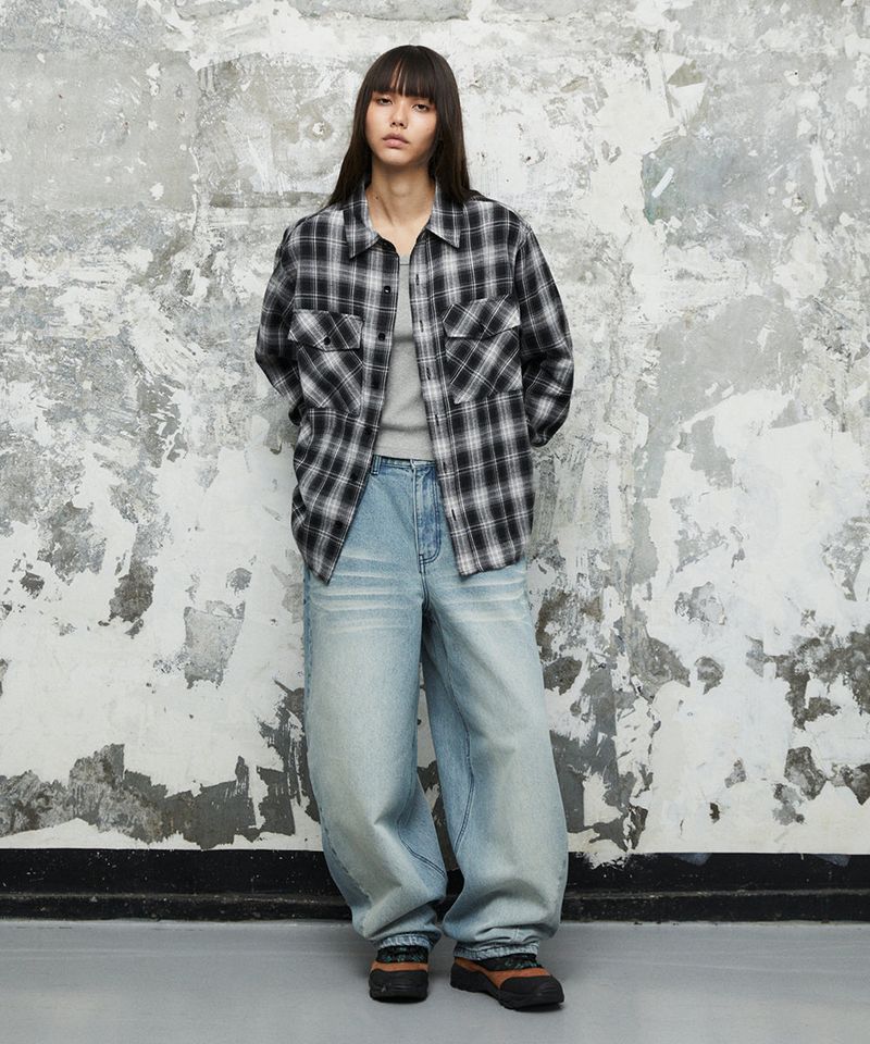 TWO POCKET CROP CHECK SHIRT_BLACK