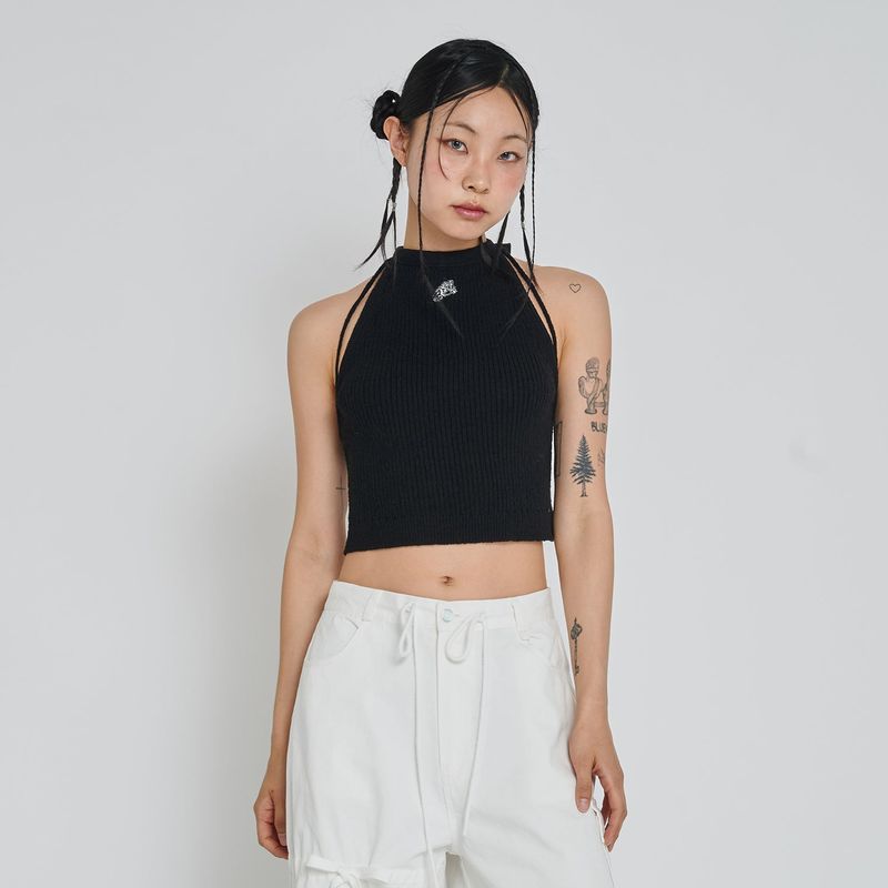 BOOKLE HALTER KNIT TOP_BLACK