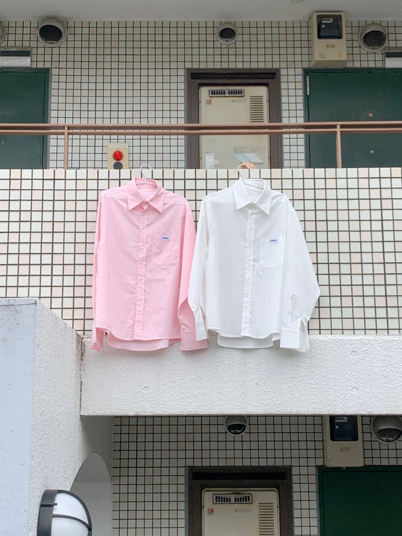 ribbon button shirt-2type(white,pink)
