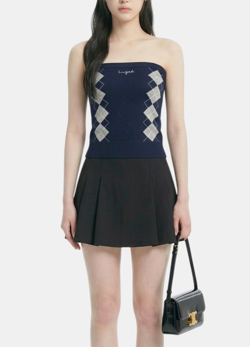 Classic Argyle Knit Tube Top