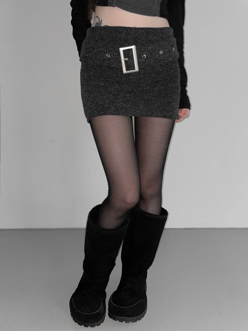 cream belt knit skirt(2 color)