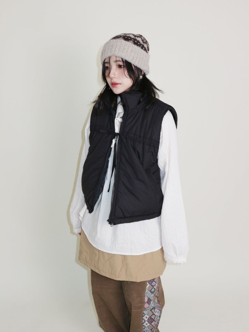 Teddy Ribbon Knot High Neck Cropped Padded Vest (6 ounces)