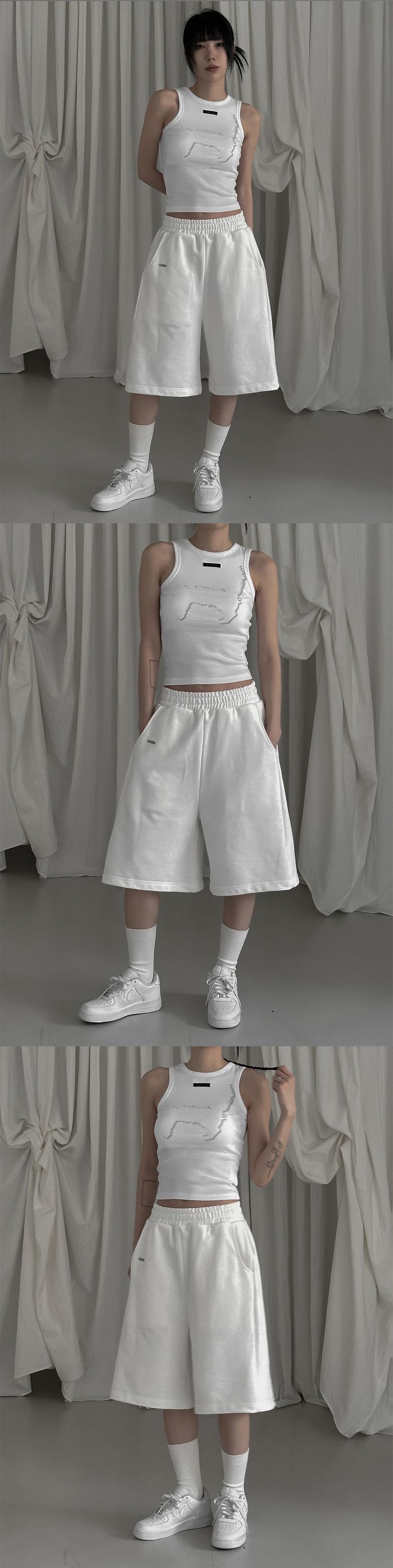 [mnem] pintuck logo bermuda shorts (white)
