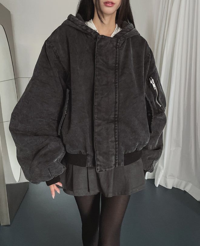 Ber denim padded hooded flight jumper