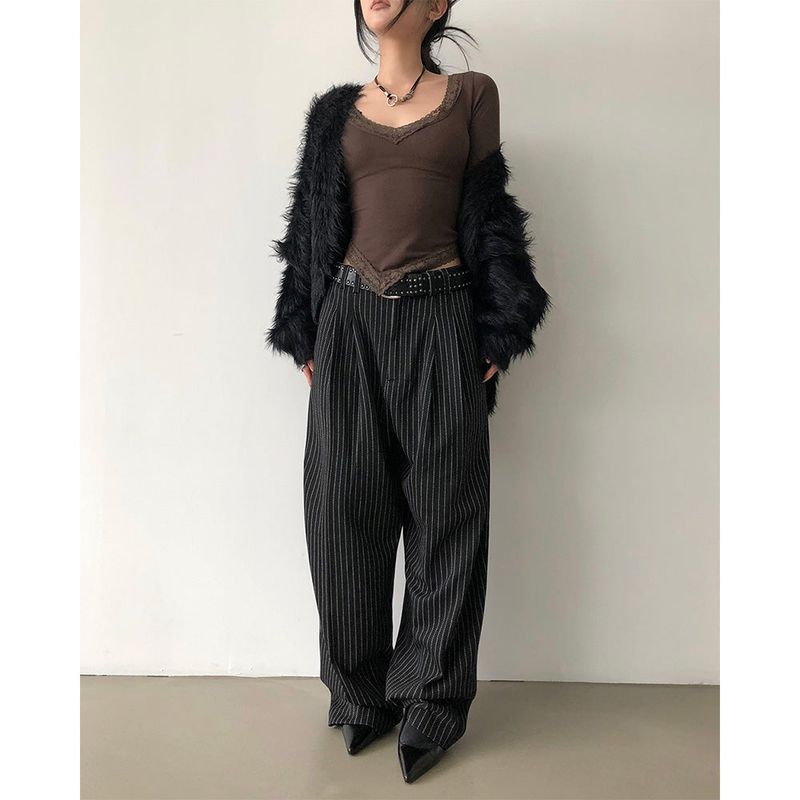 [UNISEX] Stripe Curved Slacks