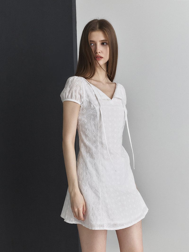 Ribbon flare dress (White)