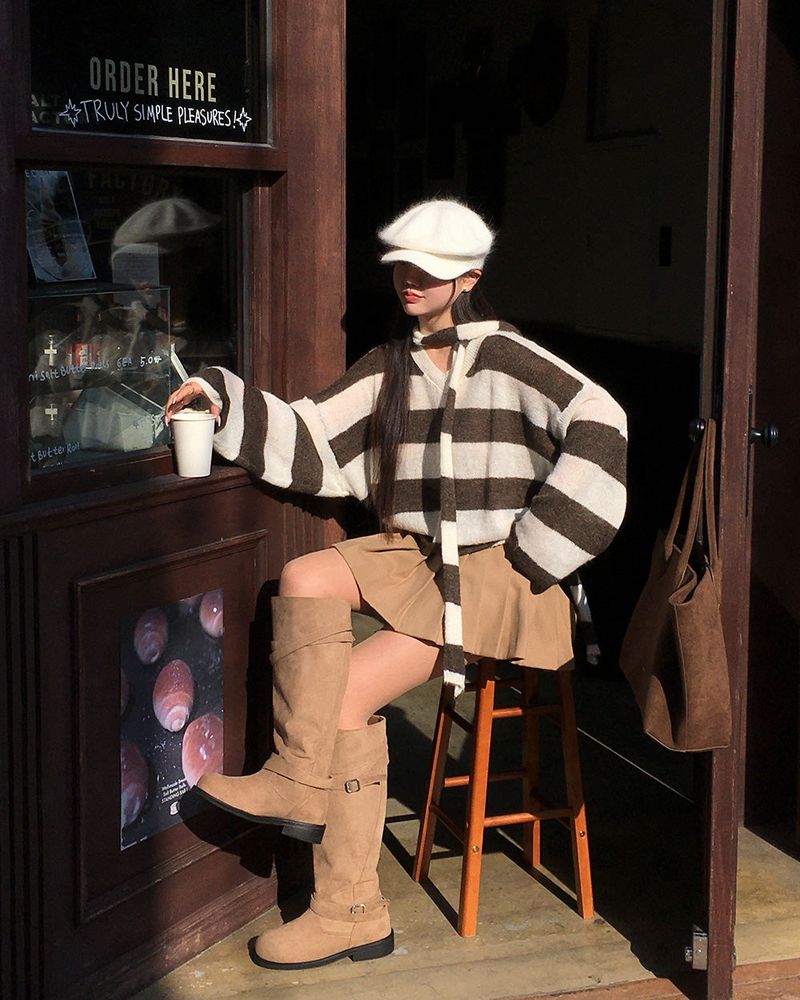[ORIGINAL] LACKUN Striped Muffler Knit Set