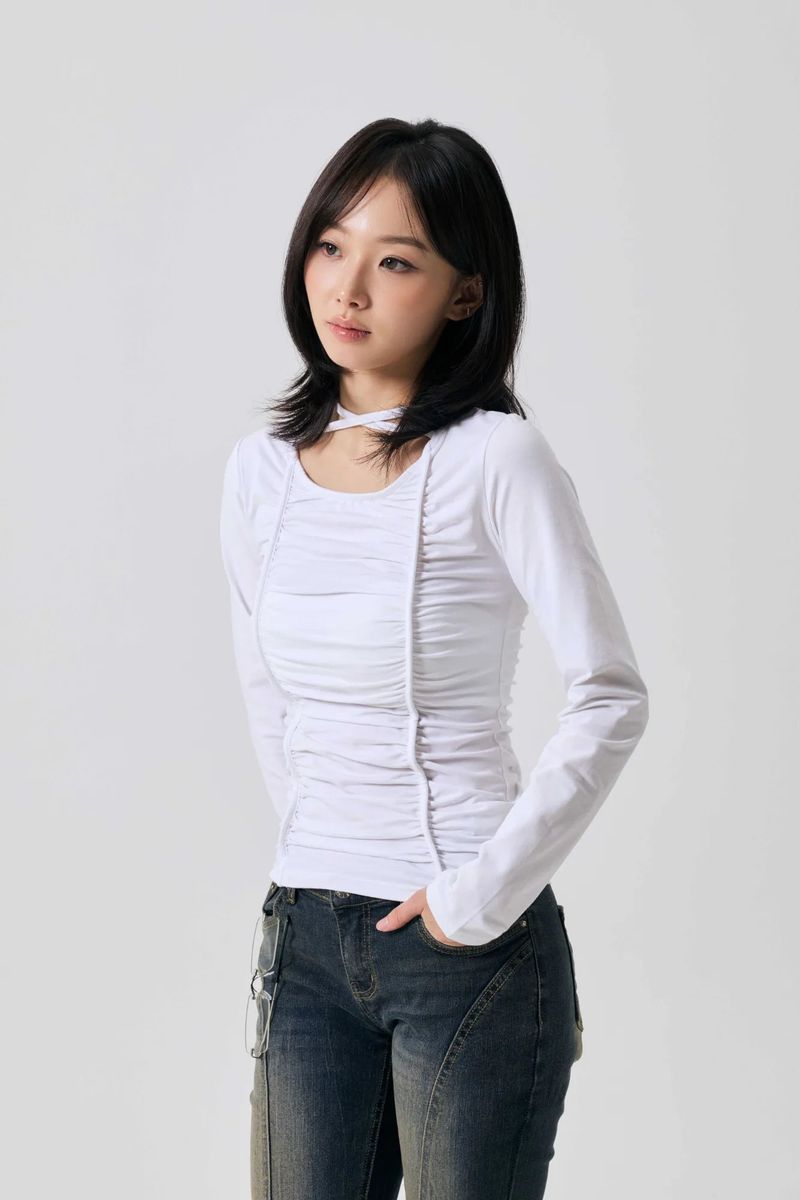 LISE SHIRRING TOP / WHITE