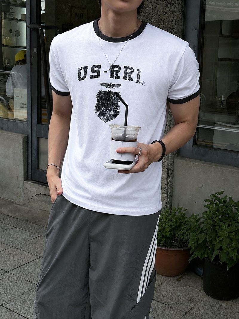 [SET] US Vintage Ringer Short-Sleeve T-Shirt + Valen Cut-Line Track Nylon Pants