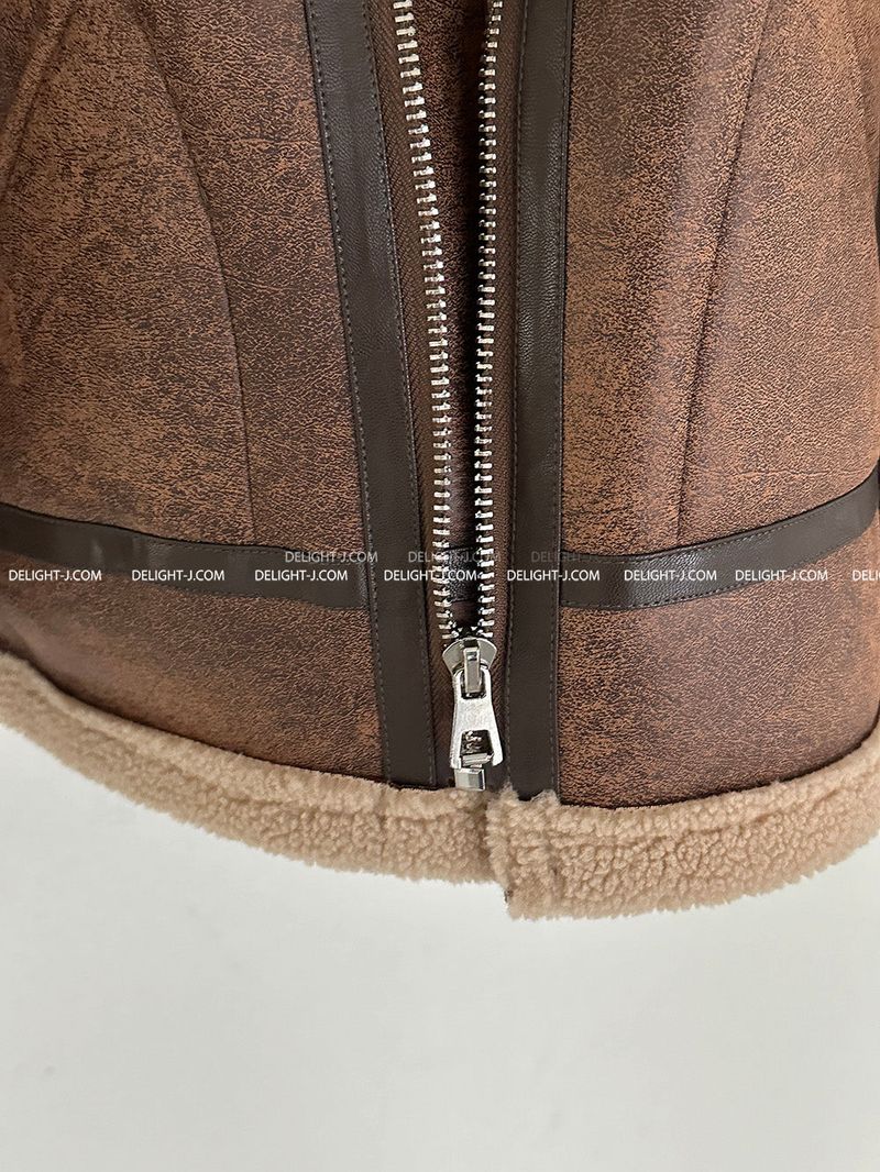 Oversized Fit Leather Wool High-Neck Mustang